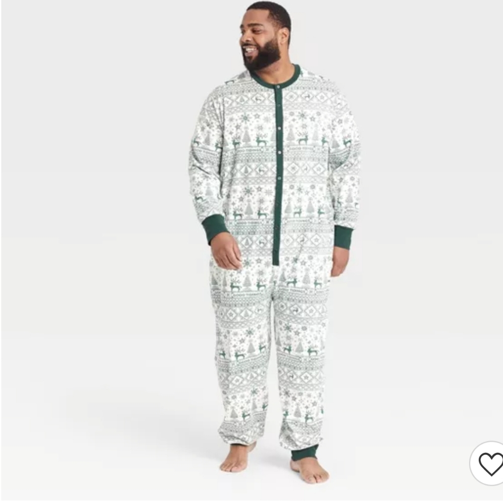 Men's Reindeer Good Tidings Union Suit Green/Cream - Hearth & Hand